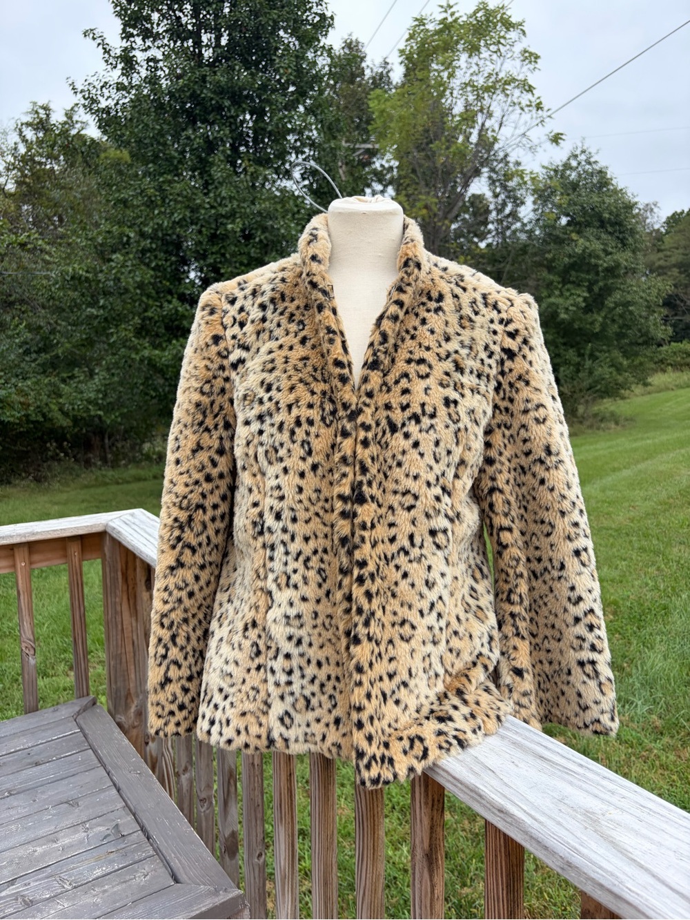 Vtg Andrew Charles Animal Print Coat Faux Fur Statement Glam Statement Size Med